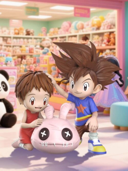 Digimon Childhood Taichi & Hikari & Koromon Dolls Childhood Yamato & Takeru & Tunomon Building Blocks GK Resin Statue