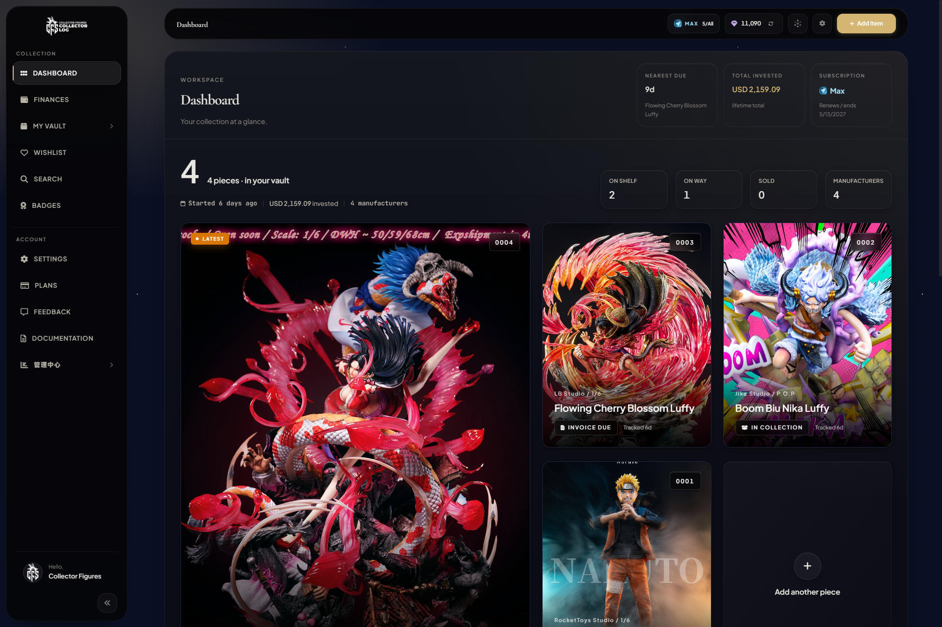 Collectorlog Dashboard — Your Private Vault