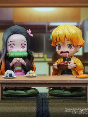 Chibi Dining Scene — Tanjiro, Nezuko, Zenitsu & Inosuke - Collectible Figure Main View