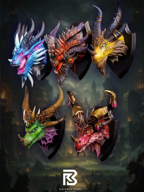 Five Dragon Aspects Bust Magnet Set - Collectible Figure Main View
