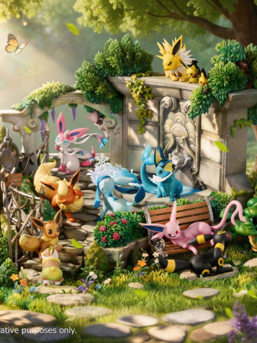 k8g49t6hkf0cn48ja3g688bf28fdy09v Anniversary Eevee Family Garden Scene - Collectible Figure Main View