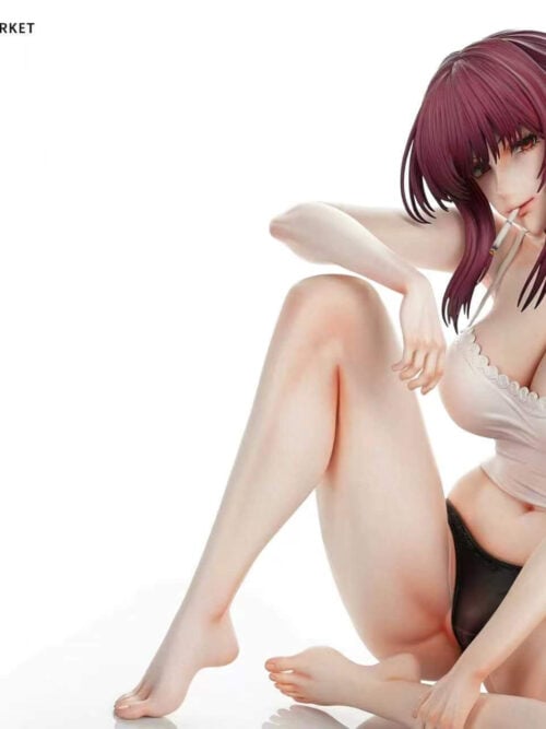 Yamada figure in a seated pose beside three inset close-ups showing her hair bun, bare foot and hand, and black underwear.