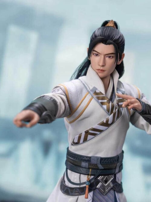 Han Li figure reaching one hand toward the viewer while forming a two-finger gesture near his chest.