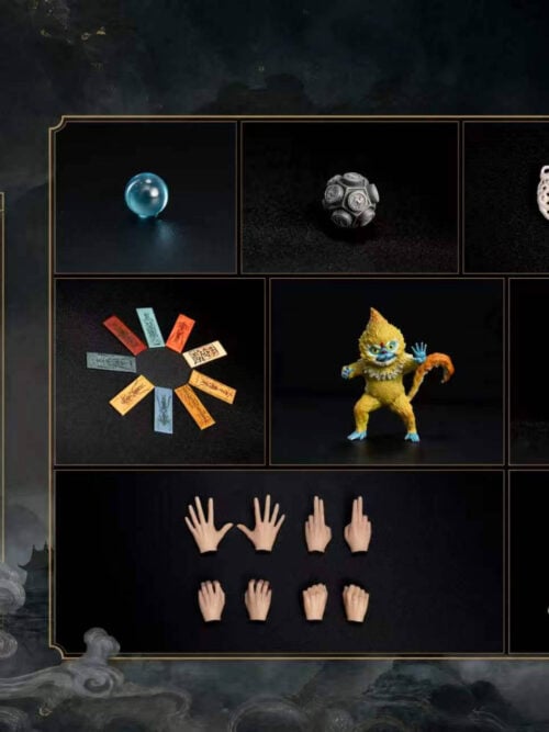 Han Li accessory guide showing pearls, pendant, cauldron, nine talismans, Ti Hun, green bottle, four pills, eight hands, stand and sword.