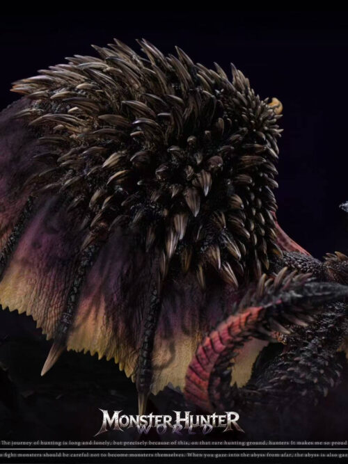Close-up of Nergigante's densely spiked wing, purple-brown membrane with ochre edges and curled tail.