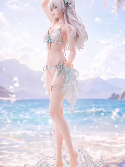 Three-quarter view of Firefly facing left with one arm raised, flowing silver hair and a sandy base with pale-blue waves.