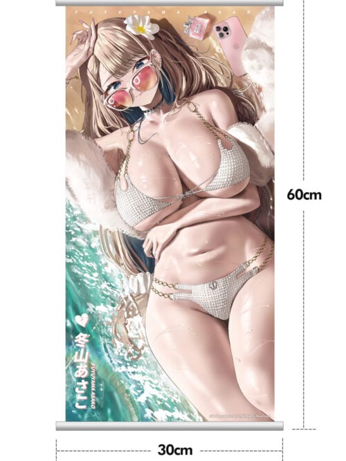 Fuyuyama Asako illustration wall scroll with dimension labels showing 30 cm width and 60 cm height.