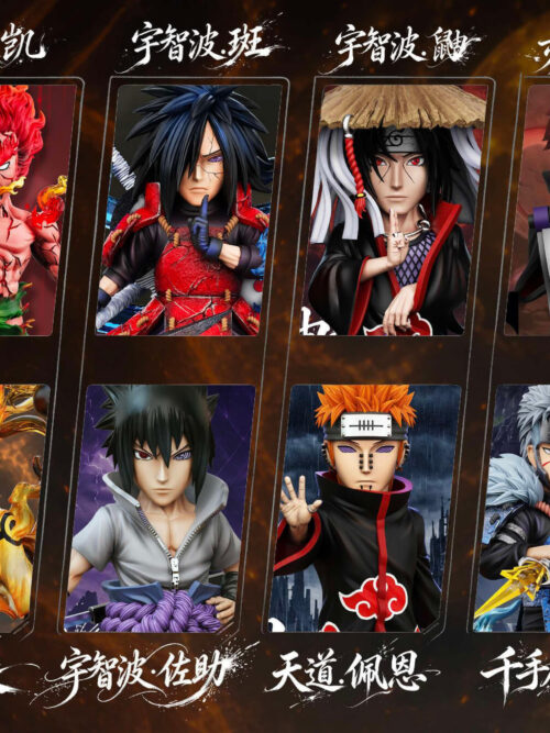 JL Studio Naruto lineup graphic with eleven character portraits, including Tobirama Senju in the lower row, and one blank panel.