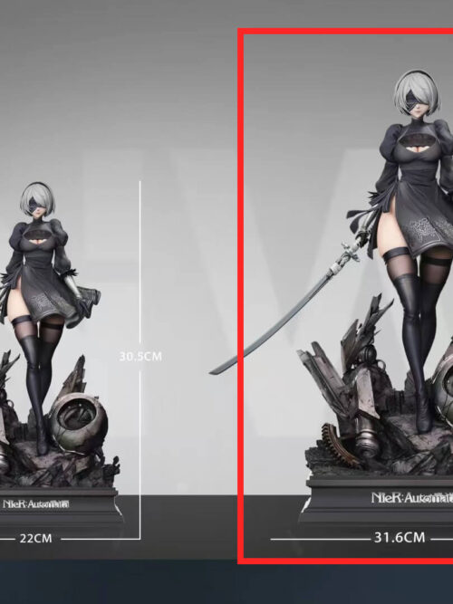 2B size comparison showing 30.5 cm and 43.9 cm heights, with the larger 1/4-scale option outlined in red.
