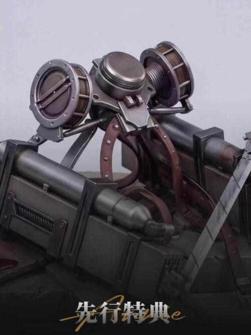 Omni-directional mobility gear bonus display with cable reels, canisters, straps and a blade, labeled as an early-order bonus.