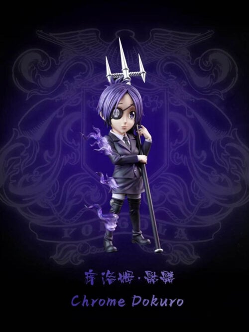 DD Studio Chrome Dokuro 7³ Resonance Series Vol. 02 stylized figure in dark Kokuyo uniform holding her trident with purple flame effects