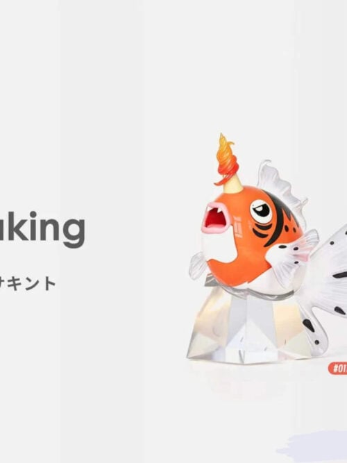 RuoYeZhen Studio 1/20 scale Goldeen and Seaking Pokémon figures in the Standard Version displayed on faceted clear bases, showing Seaking angling upward with a swirling horn effect beside a smaller Goldeen.