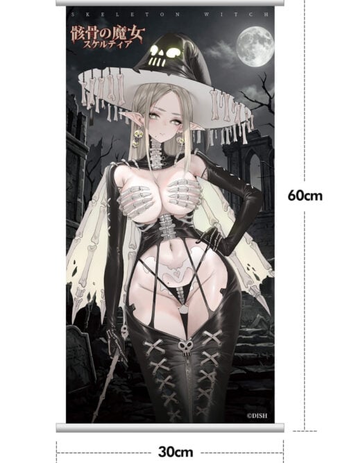 Dimensions card for the Deluxe Version bonus character illustration wall scroll by DISH, measuring 30 cm wide by 60 cm high