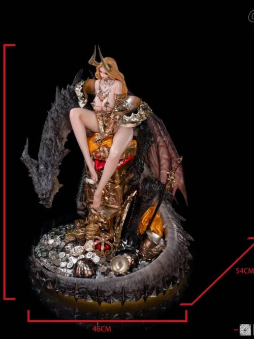 Witch of Greed dimensions guide showing the full statue with a 61 cm height marker and 46 cm and 54 cm base measurements.