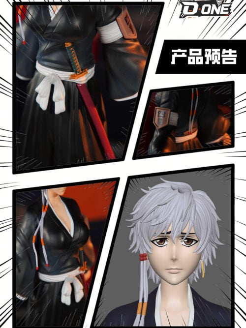 Isane Kotetsu detail collage showing the sword hilt, white sash, lieutenant's armband and ornamented hair strands beside a portrait render.