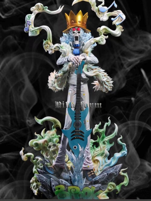F.I.T Studio Brook statue shown with the early bird guitar bonus, musical-note clouds and a rocky effect base.