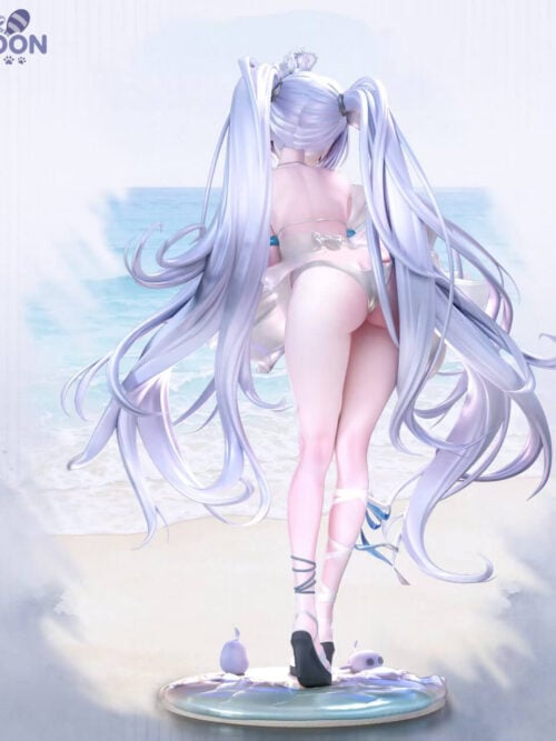Full rear view of Cinderella showing long silver twin tails, ribboned footwear and sculpted water on the beach base.