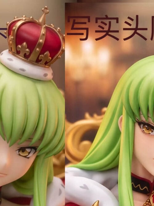 Side-by-side comparison of C.C.'s anime-style head on the left and semi-realistic head on the right, both wearing crowns.