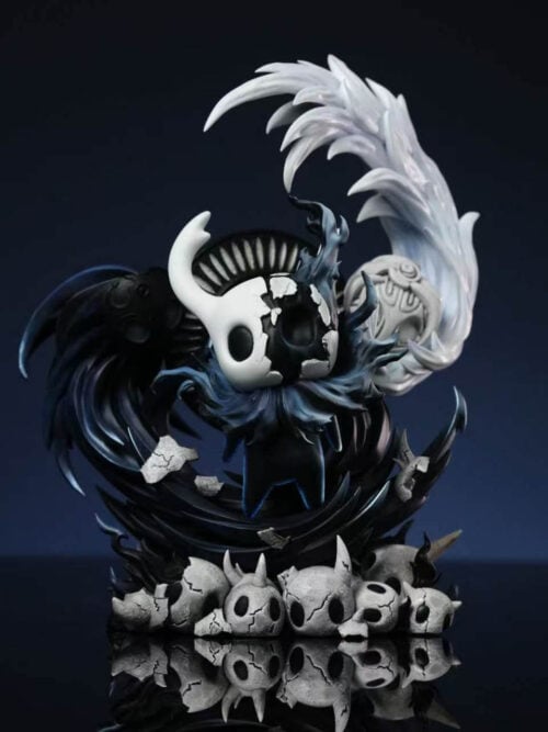 Front view of 27abyss Studio's The Knight statue with a fractured white shell, dark curling effects and broken shells around the base.