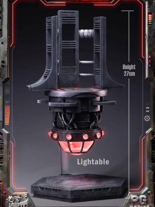 Yuri's psychic aircraft with illuminated red lower section, transparent support and display base, labeled 27 cm high.
