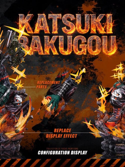 Configuration guide comparing Katsuki Bakugo with a large green gauntlet and back equipment against the alternate upper-body display.