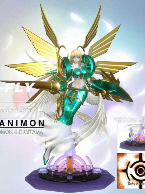Ofanimon shown with the blonde anime-style bonus head above a purple base, with inset base and emblem reference images.