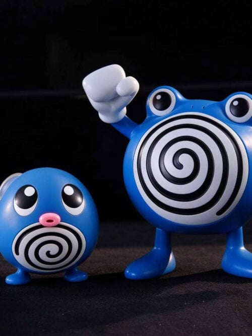 LD Studio Original Color Poliwag figure placed beside a larger Poliwhirl figure for scale reference against a dark background.