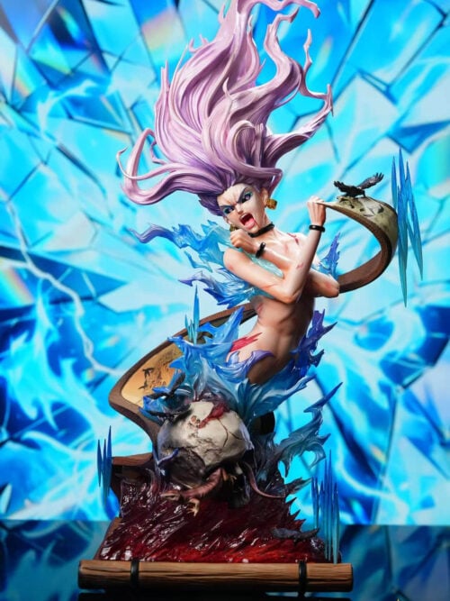 cfs004770 10 Front view of the Utopia Studio Takako Uro 1/4 scale bust scene statue with upward-flowing lilac hair, blue translucent effect parts, and scroll base against a shattered blue backdrop.