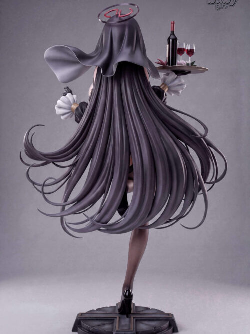 Back view of Baby Girl Studio Tsukatsuki Rio The Forbidden Nun statue highlighting her long flowing dark hair and veil