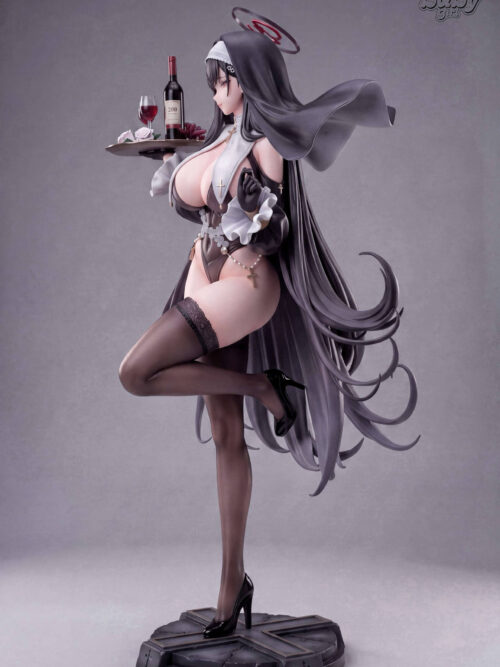 Side profile view of Baby Girl Studio Tsukatsuki Rio The Forbidden Nun statue showing her raised leg and flowing hair